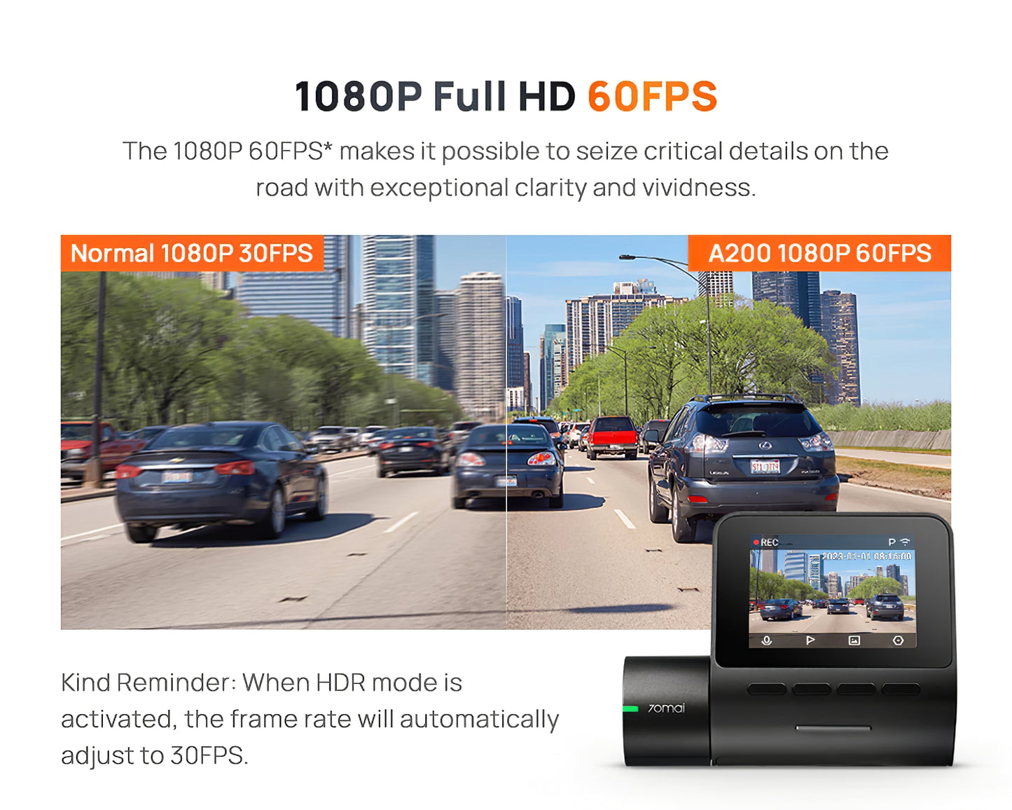 Camera Auto 70mai Dash Cam A200, 1080P, Wi-Fi, Afisaj 2inch