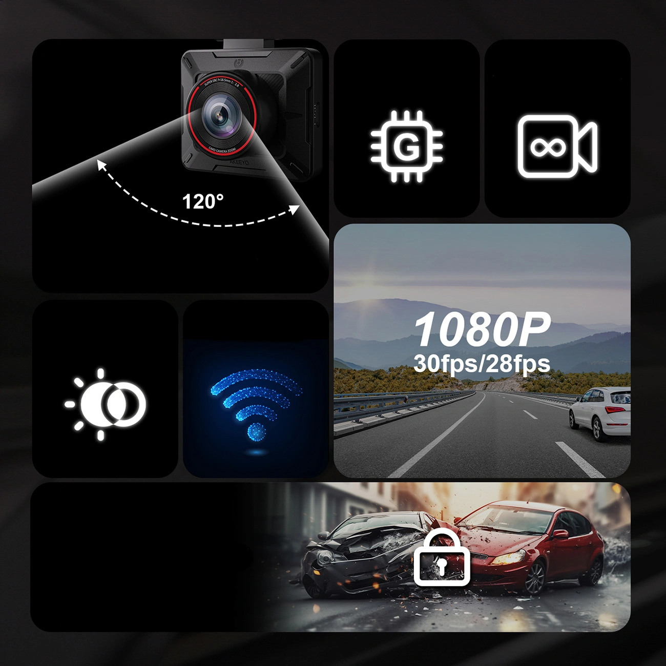 Camera Auto Akeeyo P1, 1080P, Wi-Fi