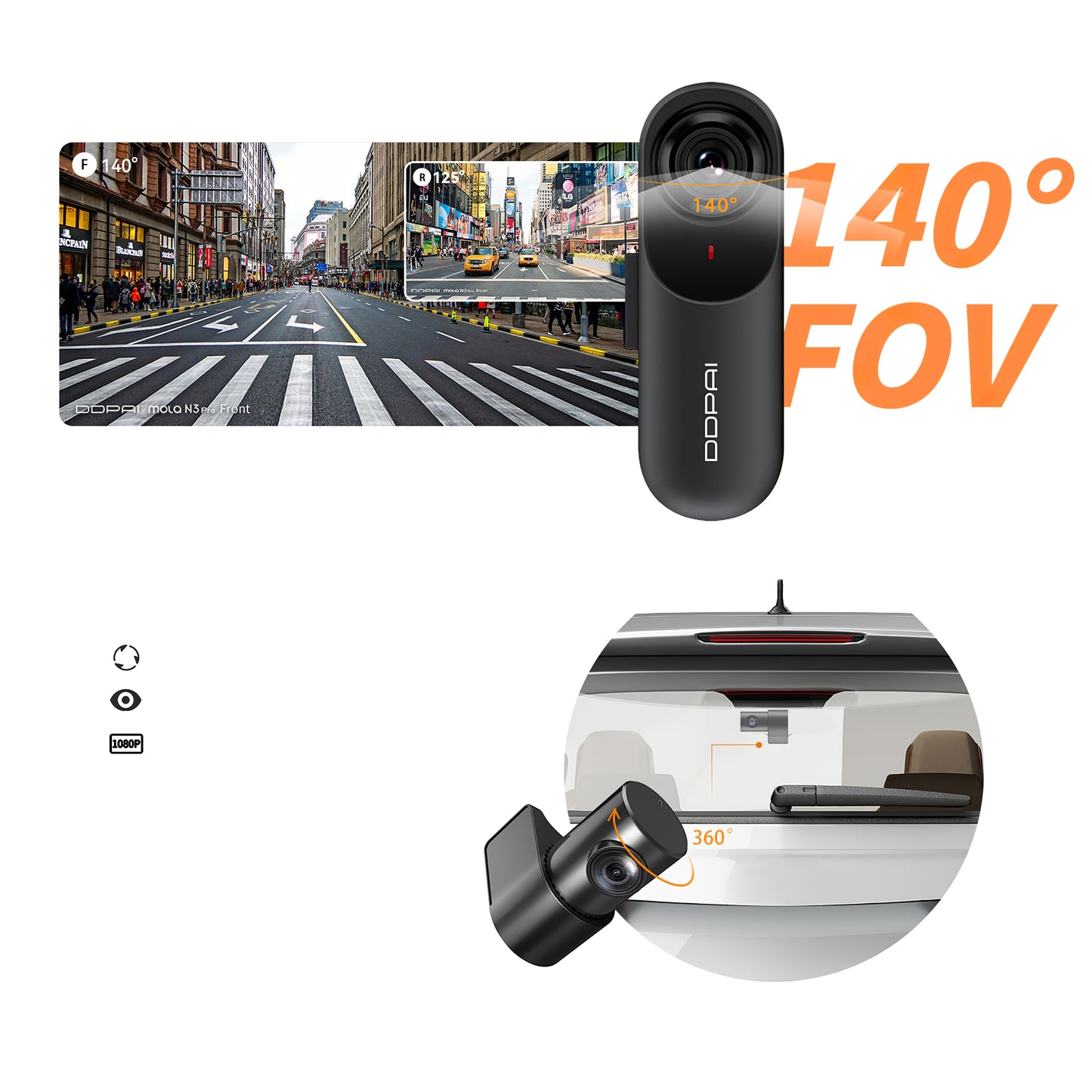 Camera Auto Fata Spate DDPAI mola N3 Pro, 1600P, Wi-Fi