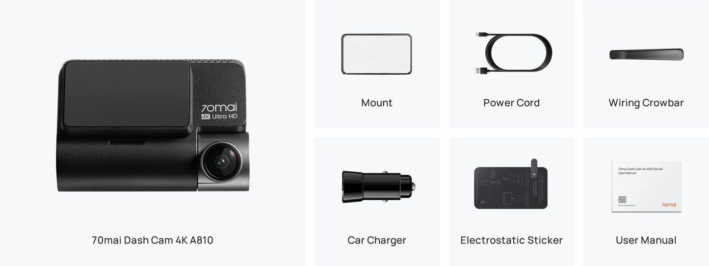 Camera Auto Fata Spate 70mai Dash Cam A810, 4K, Wi-Fi, GPS, Afisaj 3inch