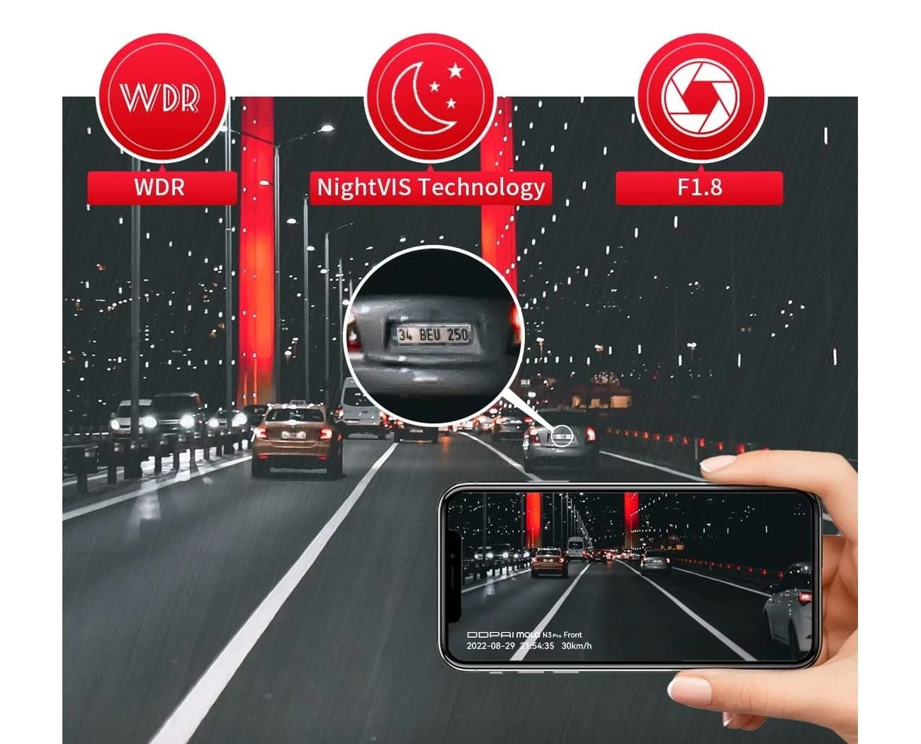 Camera Auto Fata Spate DDPAI mola N3 Pro 2026, 1600P, Wi-Fi