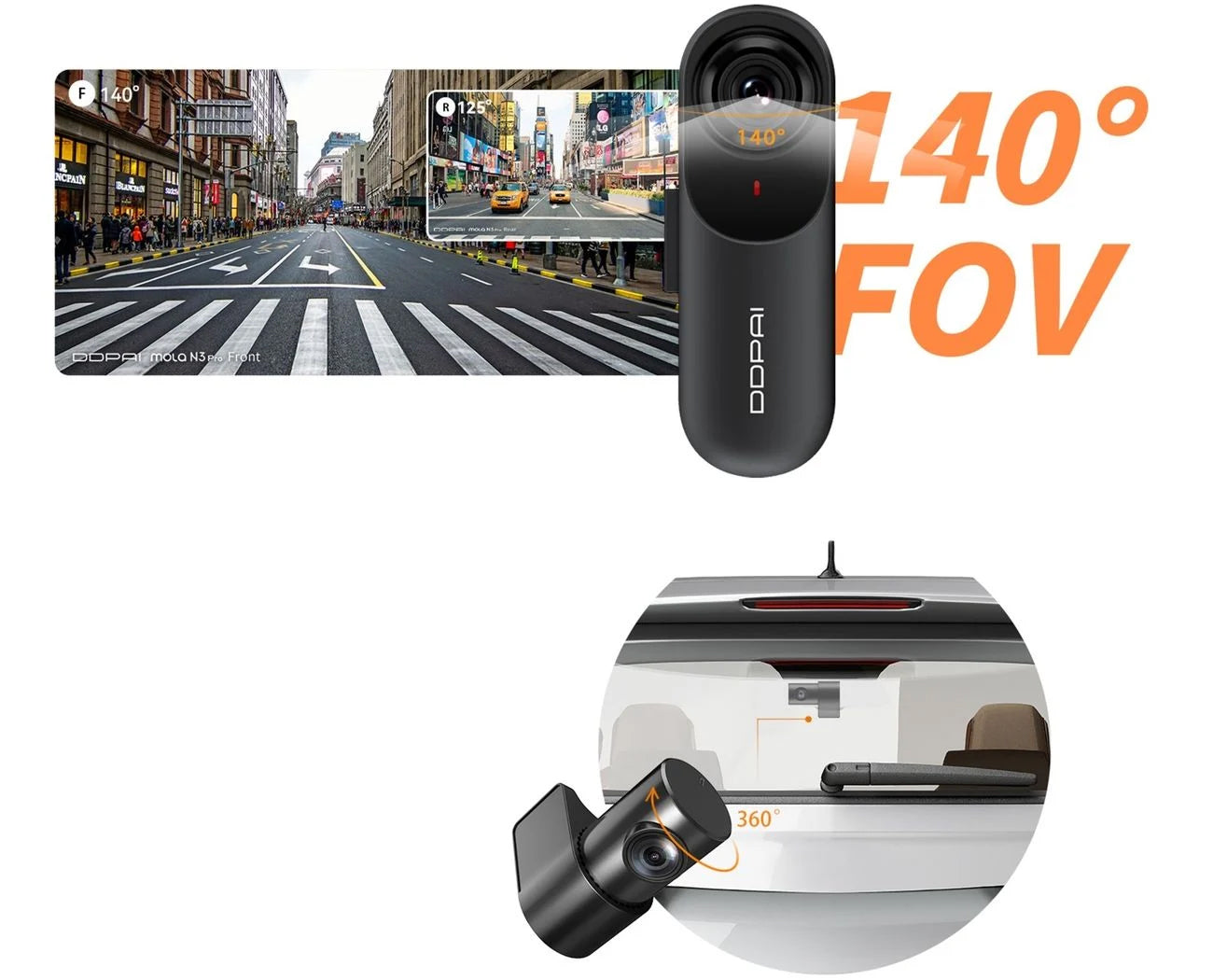 Camera Auto Fata Spate DDPAI mola N3 Pro 2026, 1600P, Wi-Fi