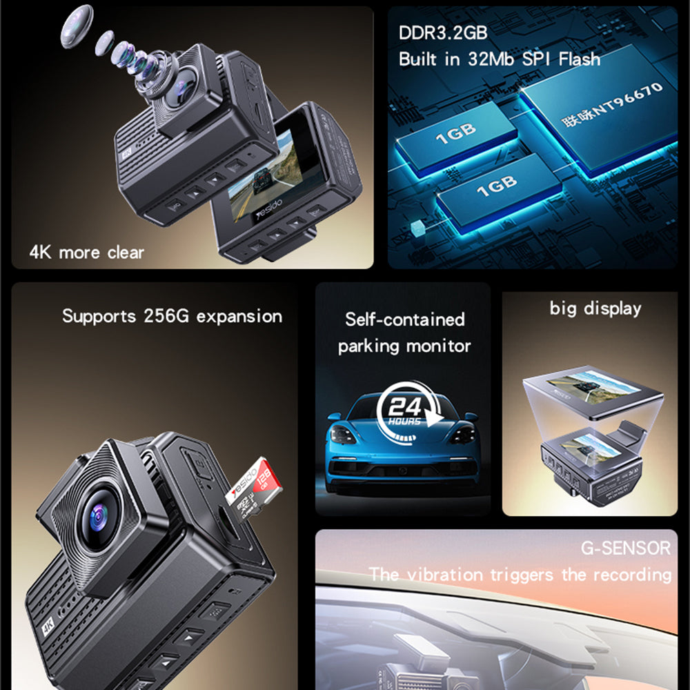 Camera Auto Fata Spate Yesido KM15, 4K, Wi-Fi, Afisaj 2inch