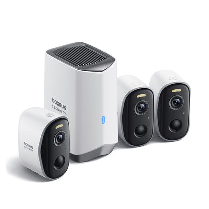 Camera de Supraveghere Baseus N1, Wi-Fi, 2K, IP67, Exterior, Set 3 bucati, Alba S0TW022131