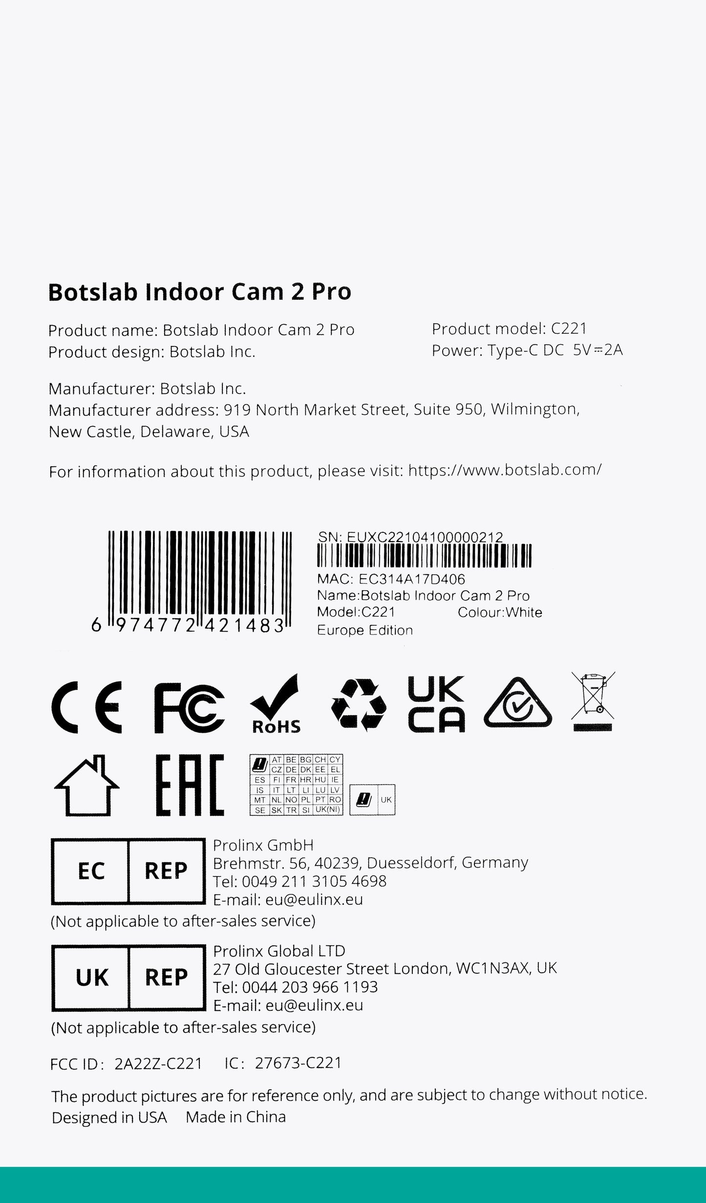 Camera de Supraveghere Botslab 2 Pro C221, Wi-Fi, 3K, Interior