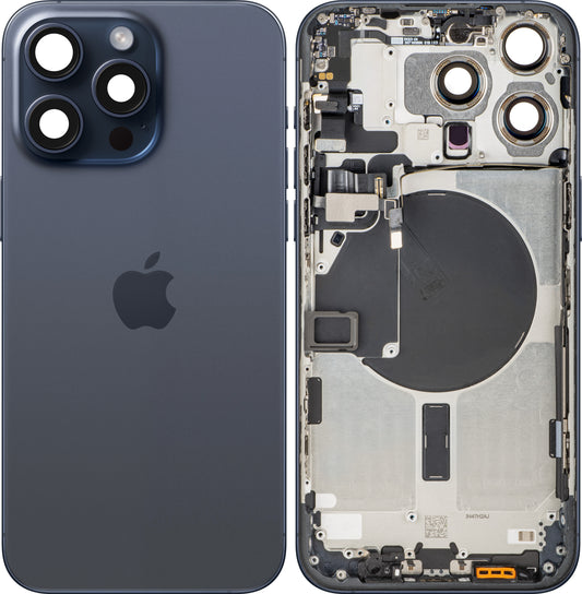 Capac Baterie Apple iPhone 15 Pro Max, Cu Carcasa Mijloc, Albastru (Blue Titanium), Swap