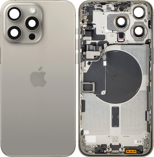 Capac Baterie Apple iPhone 15 Pro Max, Cu Carcasa Mijloc, Bej (Natural Titanium), Swap