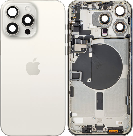 Capac Baterie Apple iPhone 15 Pro Max, Cu Carcasa Mijloc, Alb (White Titanium), Swap