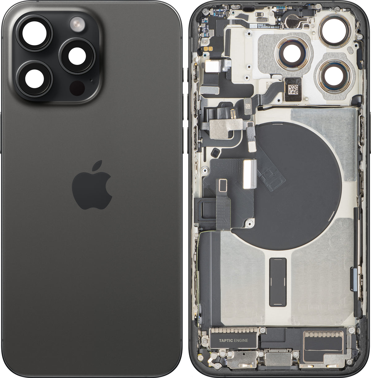 Capac Baterie Apple iPhone 15 Pro Max, Cu Carcasa Mijloc, Full Parts, Negru (Black Titanium), Swap Premium
