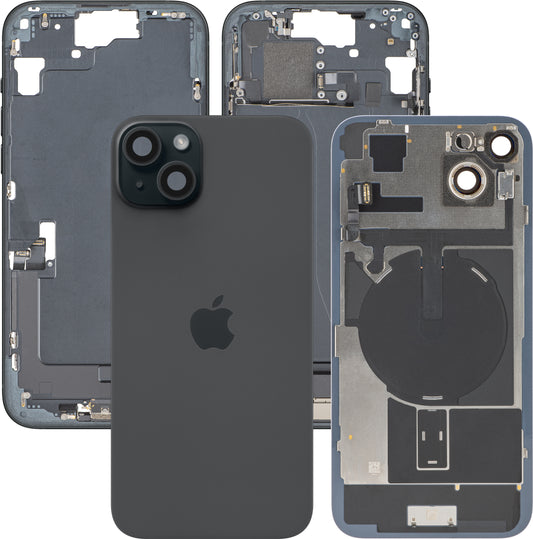 Capac Baterie Apple iPhone 15 Plus, Cu Carcasa Mijloc, Full Parts, Negru, Swap