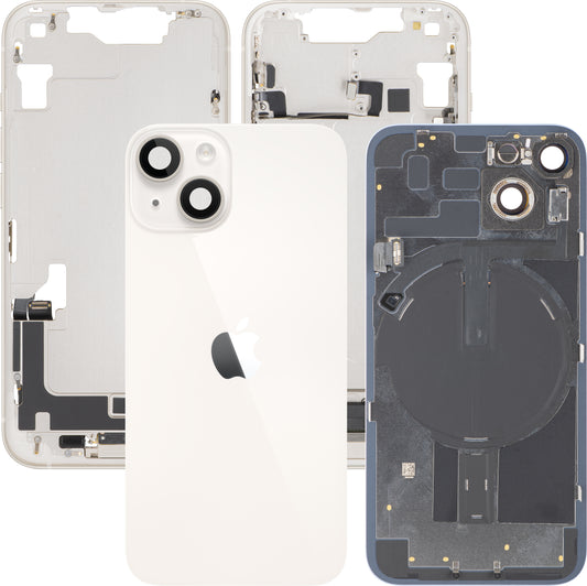 Capac Baterie Apple iPhone 14, Cu Carcasa Mijloc, Full Parts, Alb (Starlight), Swap