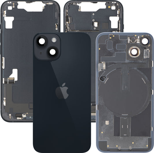 Capac Baterie Apple iPhone 14, Cu Carcasa Mijloc, Full Parts, Negru (Midnight), Swap Premium