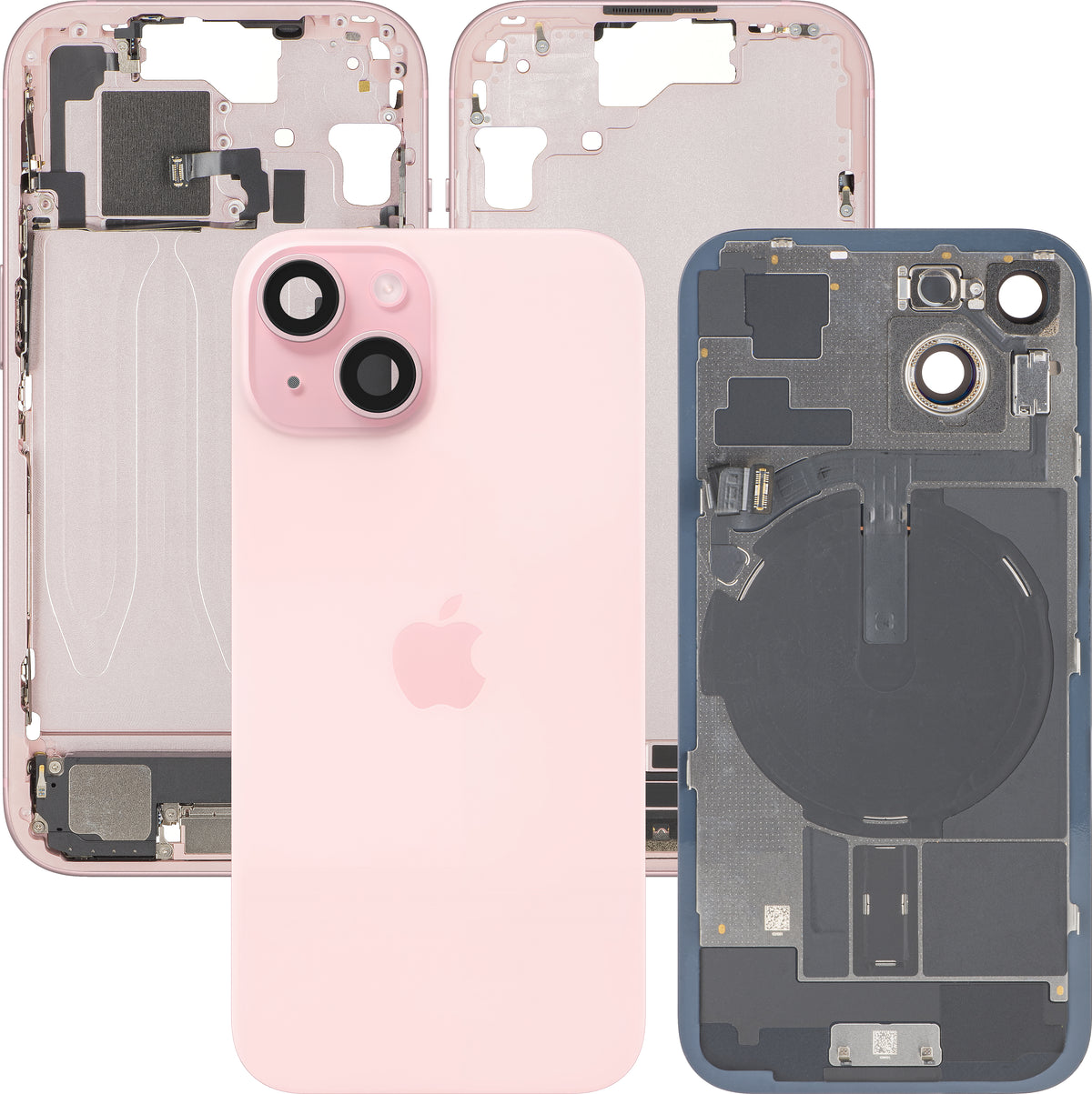 Capac Baterie Apple iPhone 15, Cu Carcasa Mijloc, Full Parts, Roz, Swap Premium