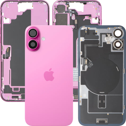 Capac Baterie Apple iPhone 16 Plus, Cu Carcasa Mijloc, Full Parts, Roz, Swap Premium