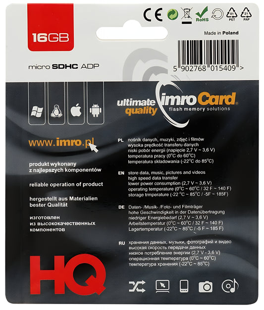 Card Memorie microSDHC Imro, 16Gb, Clasa 4, Cu Adaptor