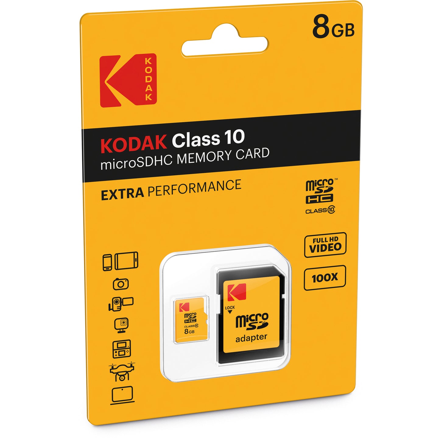 Card Memorie microSDHC Kodak Extra Performance, 8Gb, Clasa 10, Cu Adaptor EKMSDM8GHC10CK