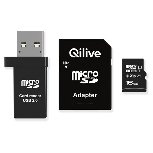 Card Memorie microSDHC Qilive, 16Gb, Clasa 10, Cu Cititor Card si Adaptor EKMSDM16GHC10QL
