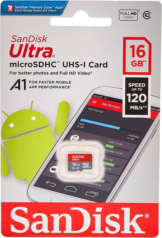 Card Memorie microSDHC SanDisk Ultra Android A1, 16Gb, Clasa 10 / UHS-1 U1 SDSQUAR-016G-GN6MN