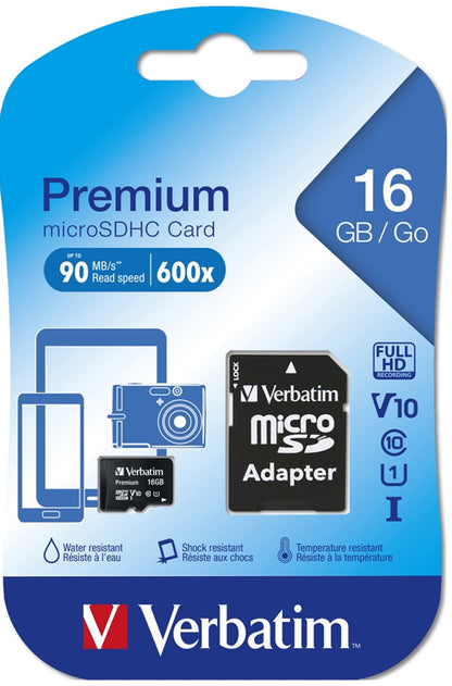 Card Memorie microSDHC Verbatim, 16Gb, Clasa 10 / UHS-1 U1, Cu Adaptor 44082