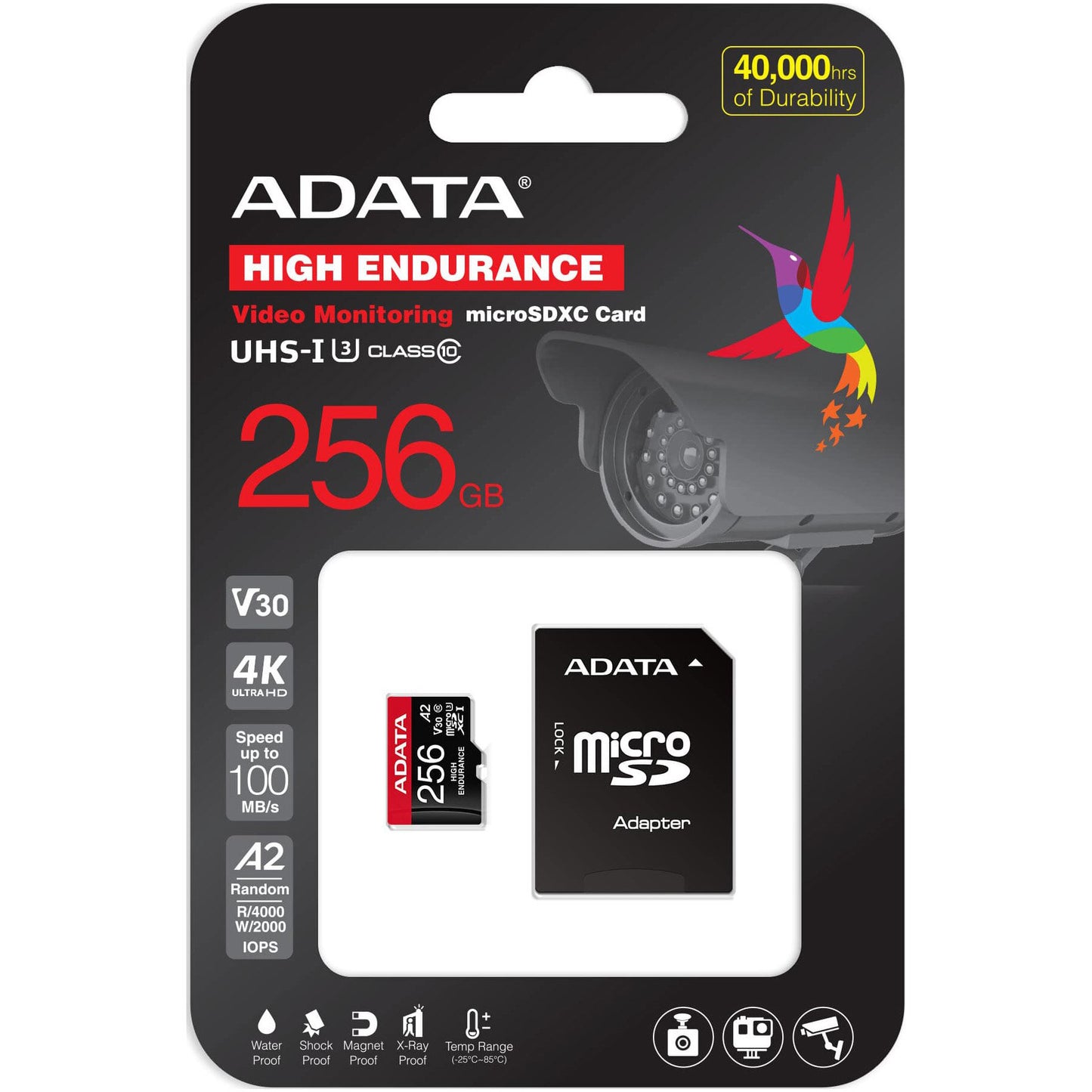 Card Memorie microSDXC Adata High Endurance, 256Gb, Clasa 10 / UHS-1 U3, Cu Adaptor AUSDX256GUI3V30SHA2-RA1