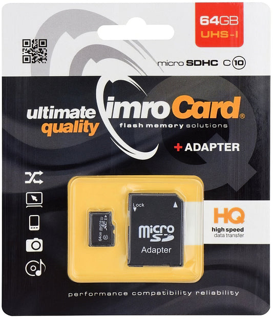 Card Memorie microSDXC Imro, 64Gb, Clasa 10 / UHS-1 U1, Cu Adaptor