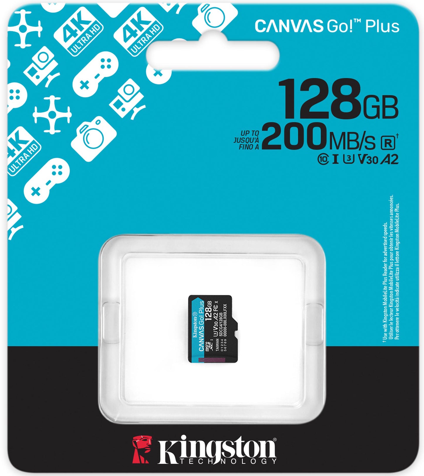 Card Memorie microSDXC Kingston Canvas Go Plus Android A2, 128Gb, Clasa 10 / UHS-1 U3 SDCG4/128GBSP