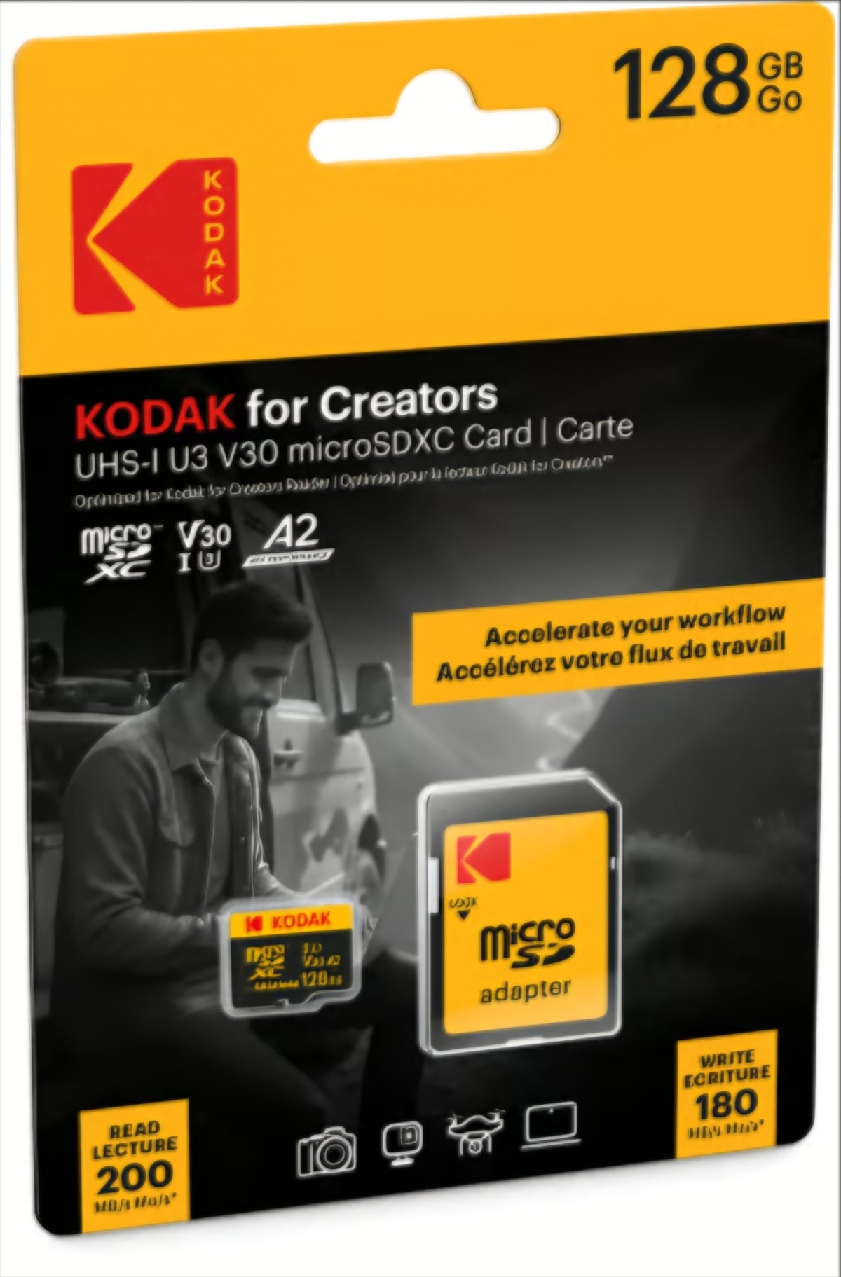 Card Memorie microSDXC Kodak for Creators, 128Gb, Clasa 10 / UHS-1 U3, Cu Adaptor EKMSDM128GXCU3CR