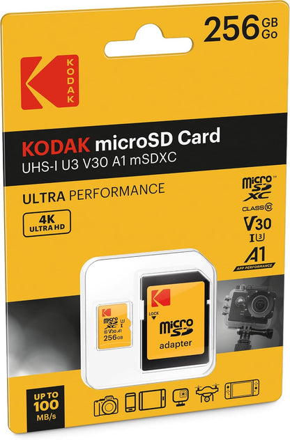 Card Memorie microSDXC Kodak, 256Gb, Clasa 10 / UHS-1 U3, Cu Adaptor EKMSDM256GXC10HPRK