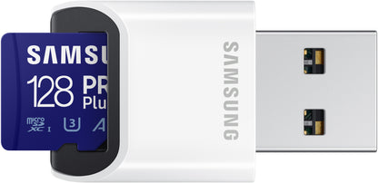 Card Memorie microSDXC Samsung PRO Plus, 128Gb, Clasa 10 / UHS-1 U3, Cu Cititor Card si Adaptor MB-MD128KB/WW