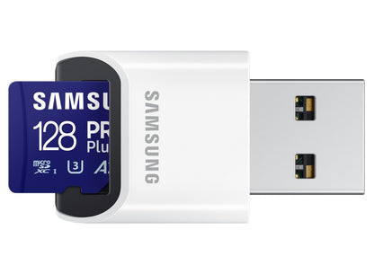 Card Memorie microSDXC Samsung PRO Plus, 128Gb, Clasa 10 / UHS-1 U3, cu Cititor Card MB-MD128SB/WW