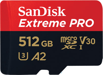 Card Memorie microSDXC SanDisk Extreme Pro, 512Gb, Clasa 10 / UHS-1 U3, Cu Adaptor SDSQXCD-512G-GN6MA