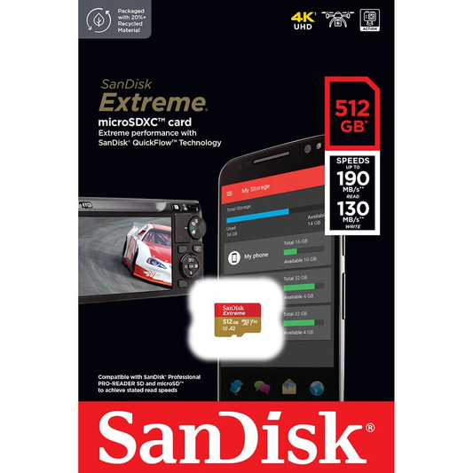 Card Memorie microSDXC SanDisk Extreme, 512Gb, Clasa 10 / UHS-1 U3 SDSQXAV-512G-GN6MN