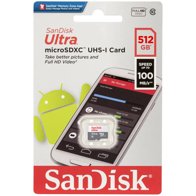 Card Memorie microSDXC SanDisk Ultra, 512Gb, Clasa 10 SDSQUNR-512G-GN3MN