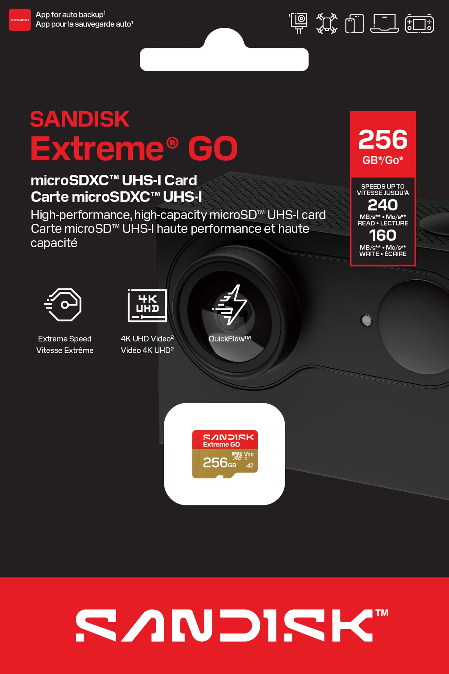 Card Memorie microSDXC SanDisk Extreme GO Android A2, 256Gb, Clasa 10 / UHS-1 U1 SDSQXGN-256G-GN6MN