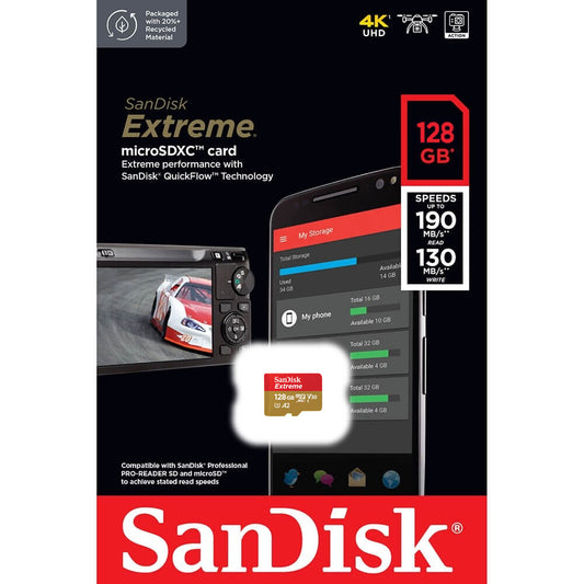 Card Memorie microSDXC SanDisk Extreme, 128Gb, Clasa 10 / UHS-1 U3 SDSQXAA-128G-GN6MN