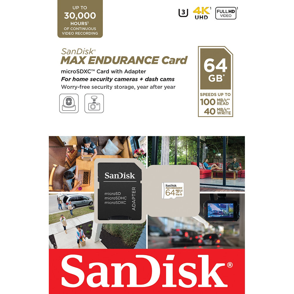 Card Memorie microSDXC SanDisk MAX Endurance, 64Gb, Clasa 10 / UHS-1 U3, Cu Adaptor SDSQQVR-064G-GN6IA