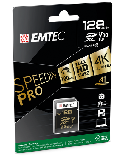 Card Memorie SDXC Emtec SpeedIn Pro, 128Gb, Clasa 10 / UHS-1 U3 ECMSD128GXC10SP