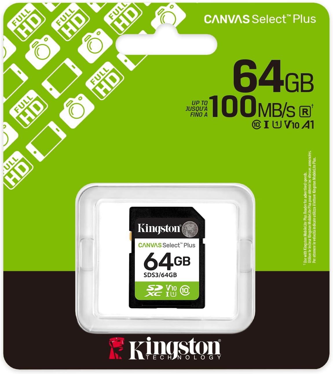 Card Memorie SDXC Kingston Canvas Select Plus, 64Gb, Clasa 10 / UHS-1 U1 SDS3/64GB
