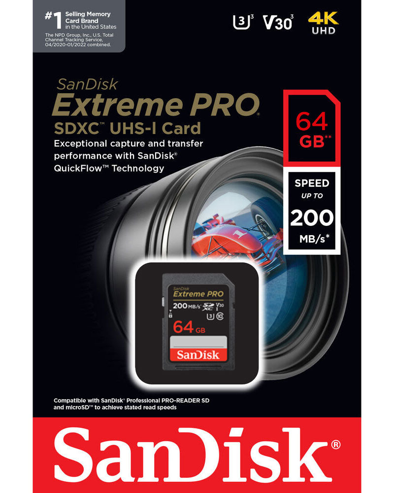 Card Memorie SDXC SanDisk Extreme Pro, 64Gb, Clasa 10 / UHS-1 U3 SDSDXXU-064G-GN4IN