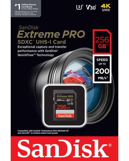 Card Memorie SDXC SanDisk Extreme Pro, 256Gb, Clasa 10 / UHS-1 U3 SDSDXXD-256G-GN4IN