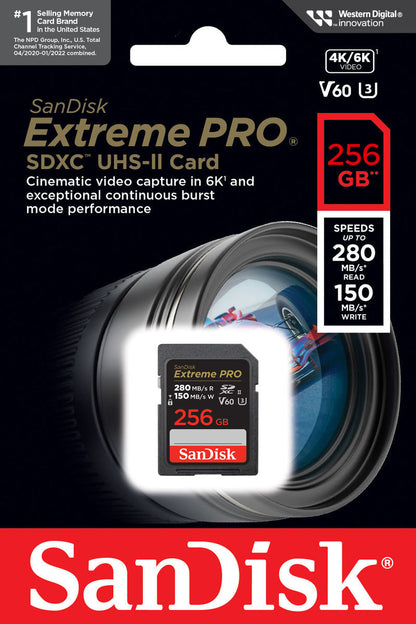 Card Memorie SDXC SanDisk Extreme Pro, 256Gb, Clasa 10 / UHS-2 U3 SDSDXEP-256G-GN4IN