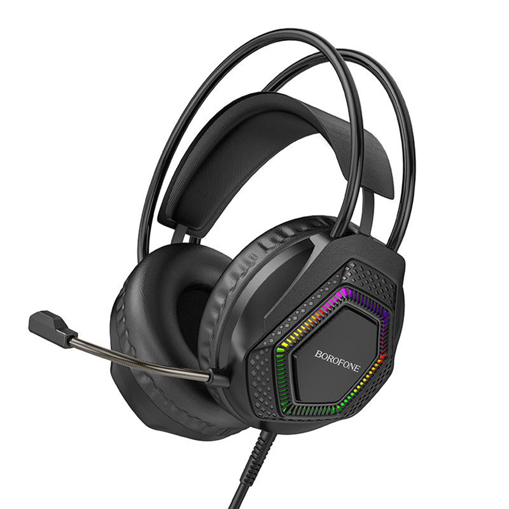 Casti Gaming 3.5mm Borofone BO105 Thunder, RGB, 2m, Negre