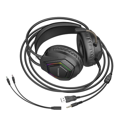Casti Gaming 3.5mm Borofone BO105 Thunder, RGB, 2m, Negre