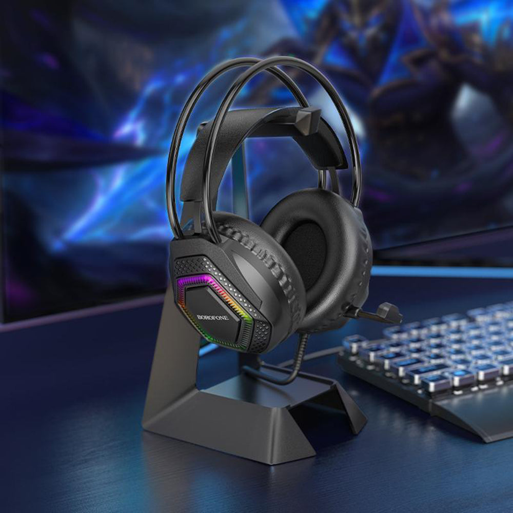Casti Gaming 3.5mm Borofone BO105 Thunder, RGB, 2m, Negre