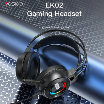 Casti Gaming 3.5mm Yesido EK02, RGB, 2.2m, Negre