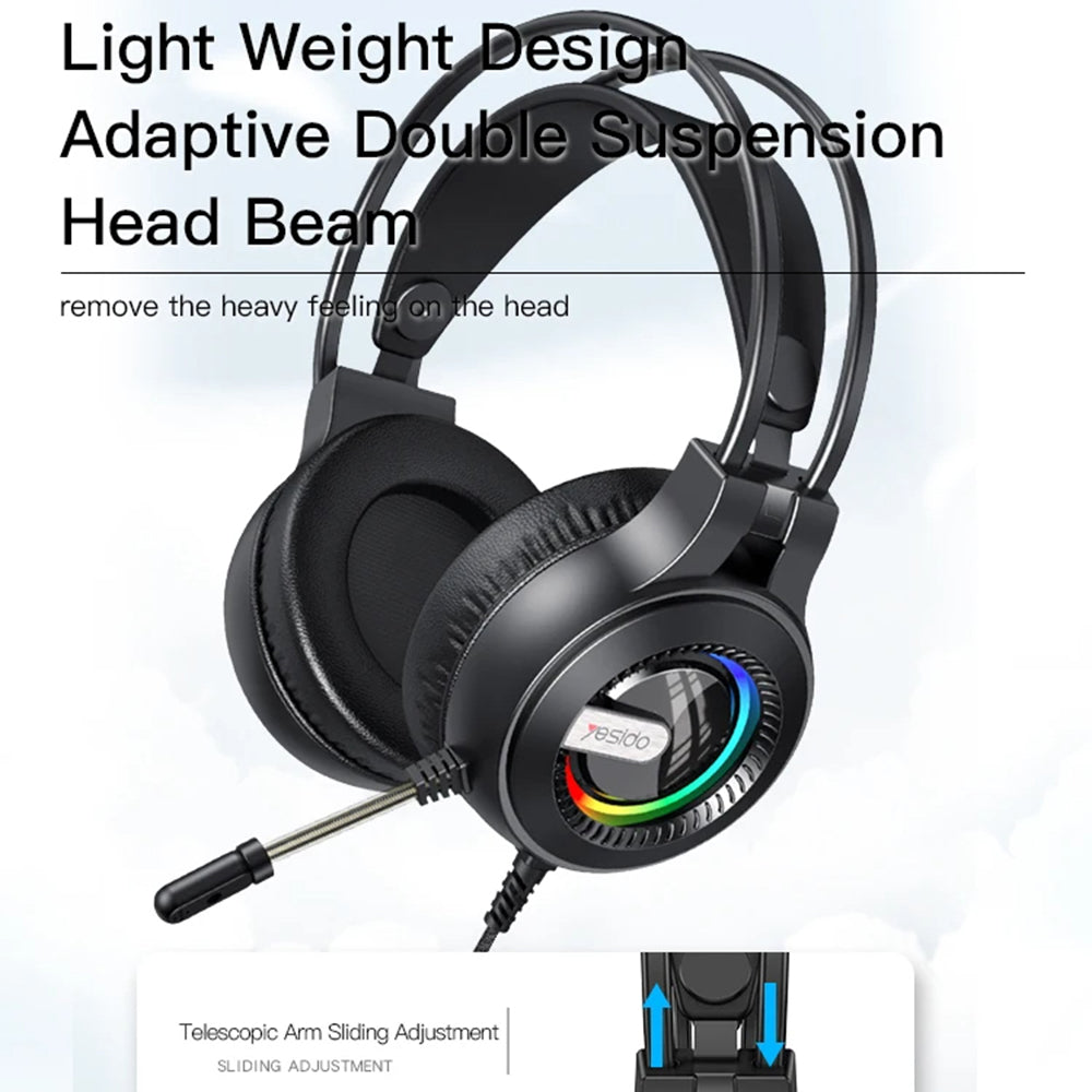 Casti Gaming 3.5mm Yesido EK02, RGB, 2.2m, Negre