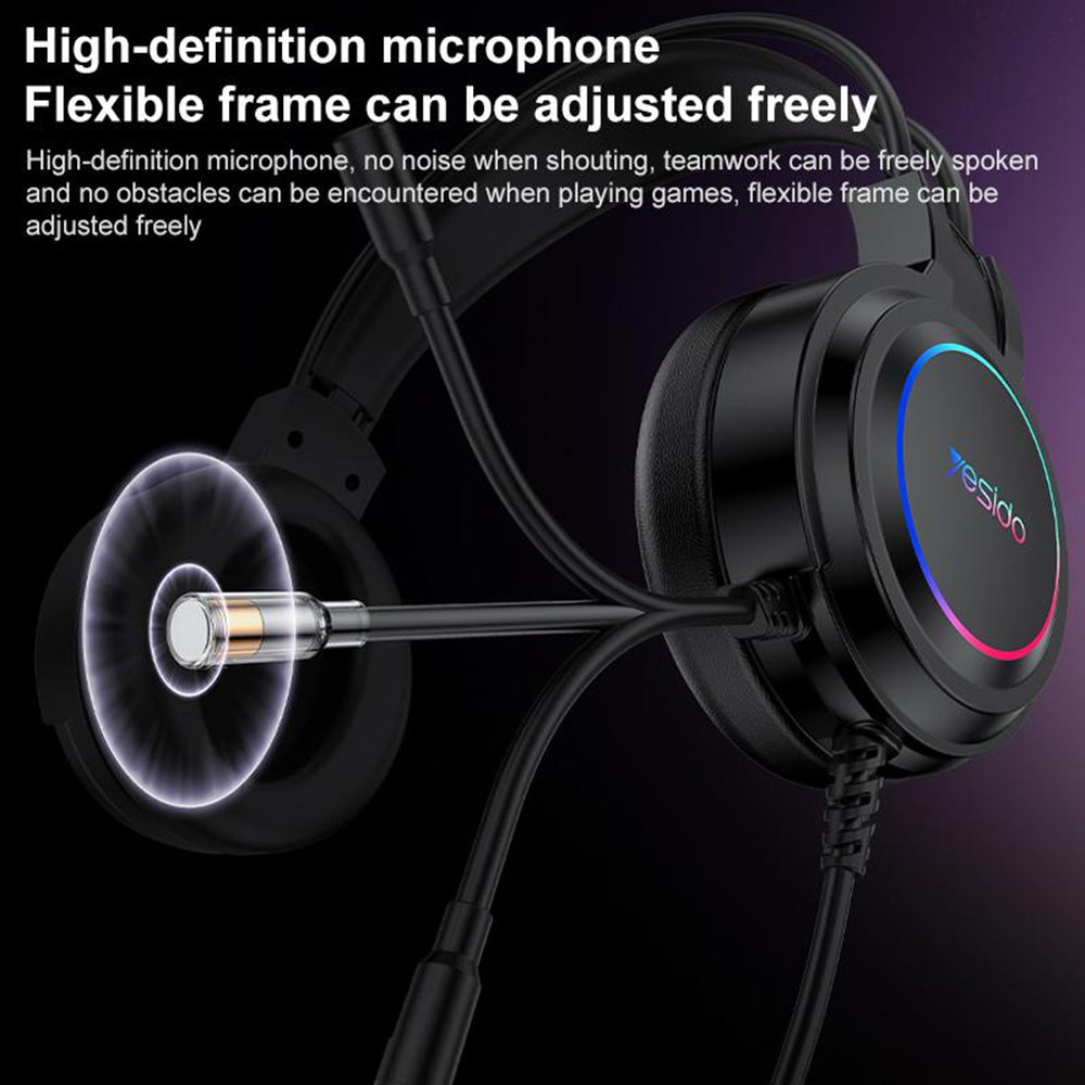 Casti Gaming USB Yesido EK05, RGB, 1.2m, Negre