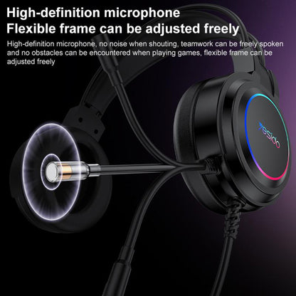 Casti Gaming USB Yesido EK05, RGB, 1.2m, Negre