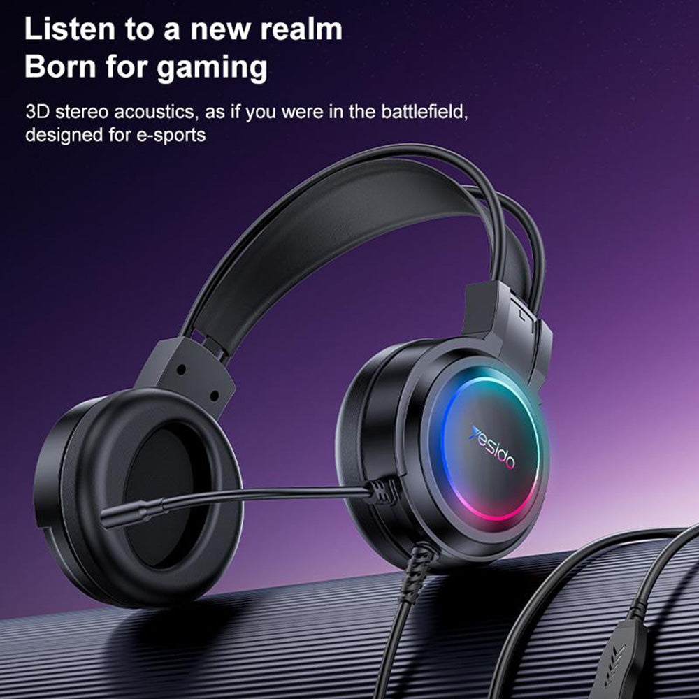 Casti Gaming USB Yesido EK05, RGB, 1.2m, Negre