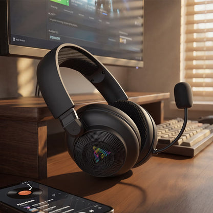Casti Gaming Wireless Acefast H15, RGB, BT / Wi-FI / Wired, Negre